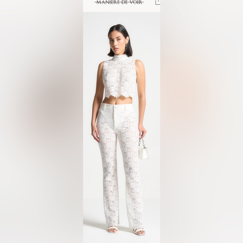 Maniere De Voir White Lace fit and flare trousers